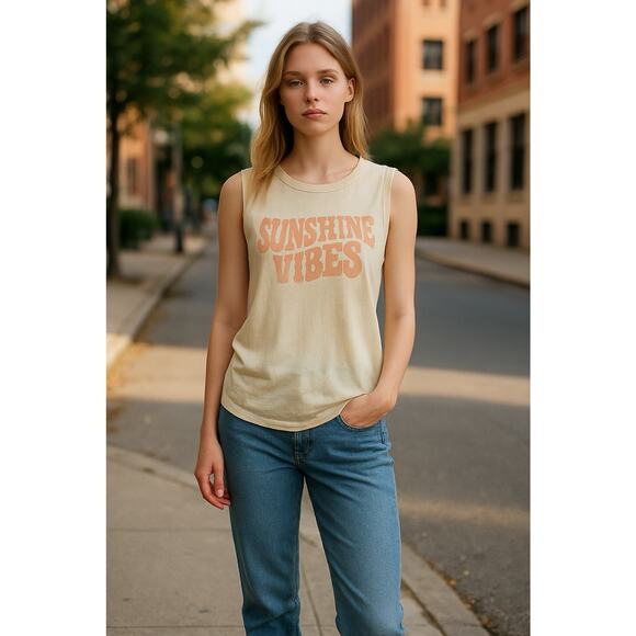 Spiritual Gangster Top Yellow Sunshine Vibes Sleeveless Casual Size Medium - Picture 1 of 7
